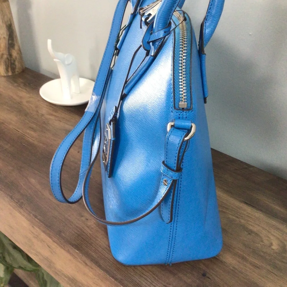 LAUREN Ralph Lauren Tate Dome Leather Vibrant Light Blue Satchel Gold Hardware
